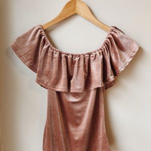 Rose Velvet Ruffle Bodysuit Small